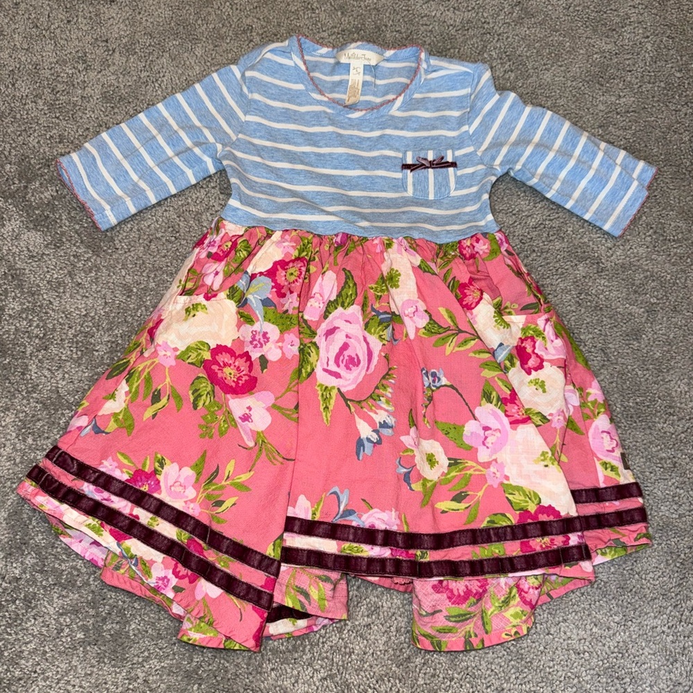 Matilda Jane Love Bug Dress Girls Size 4 Striped Top Floral Skirt